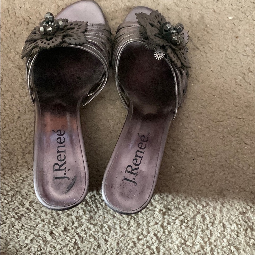 J.Renee Women's Floral Embellished Mules - Silver and Black